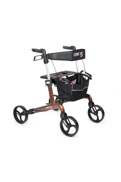 Rolatör Yürüteç Kahverengi | Carbon Fiber Şase, Katlanabilir Oturaklı Sepetli Spirit X4